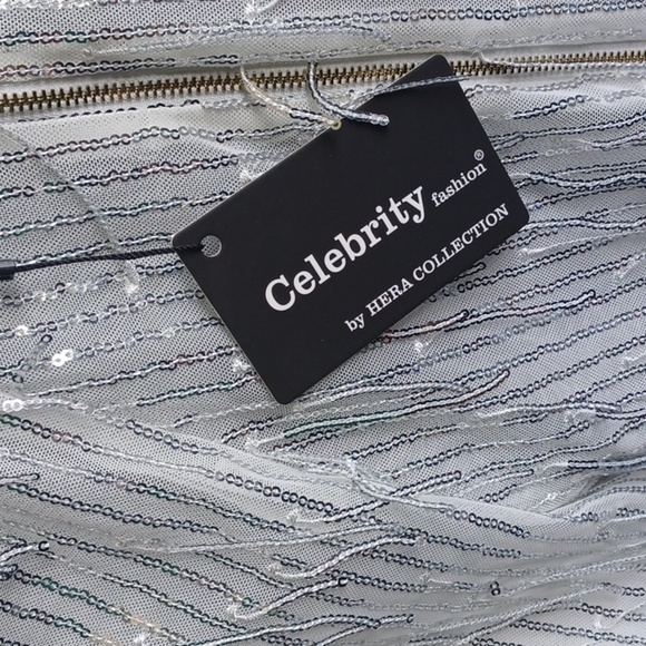 Celebrity Fashion by Hera Collection Dress Sz M Sparkling Silver Sequins, Deep V - Picture 7 of 10